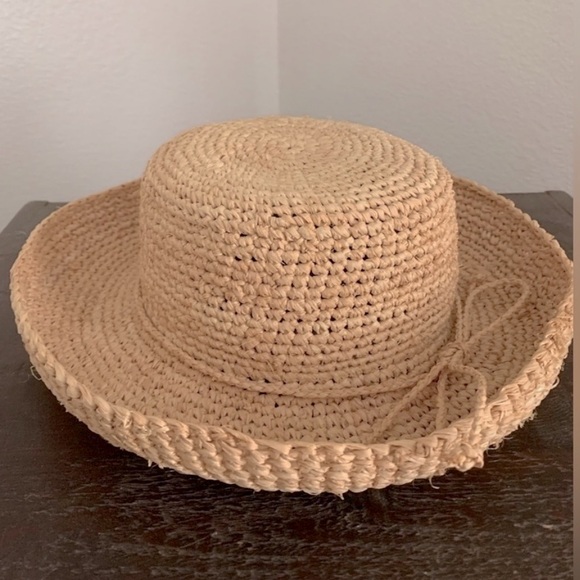 Scala Packable Crocheted Raffia Straw Big Brim Drawstring Hat - Picture 6 of 13